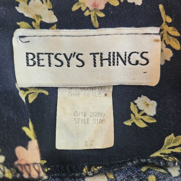 BETSY'S THINGS Vtg Maxi Dress 12 Floral Cottagecore Modest Button Front Tie Back - Picture 10 of 11